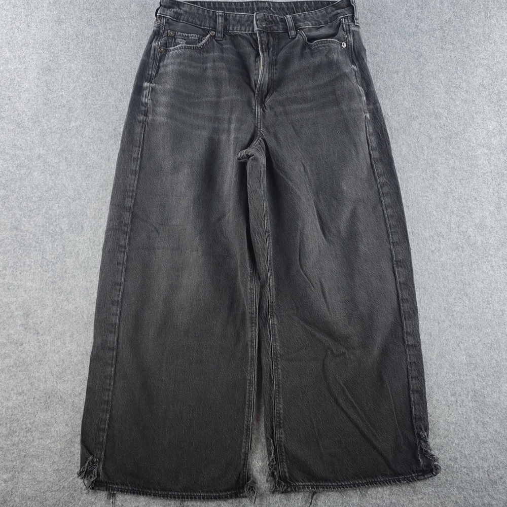 American Eagle Strigid Wide Leg Ankle Jeans Womens 8 Short Black High Rise